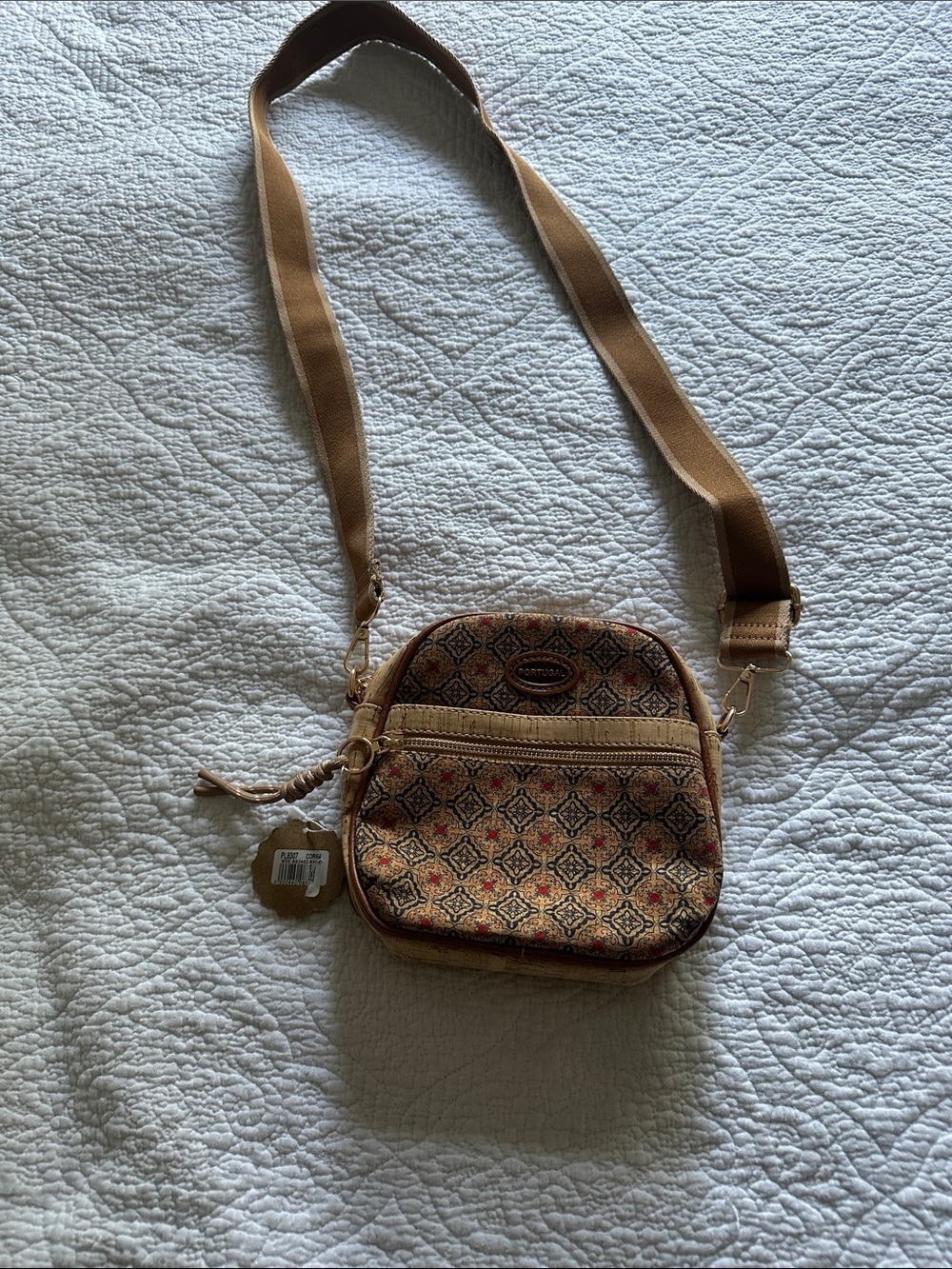 Patterned Tan Crossbody Shoulder Bag - Women